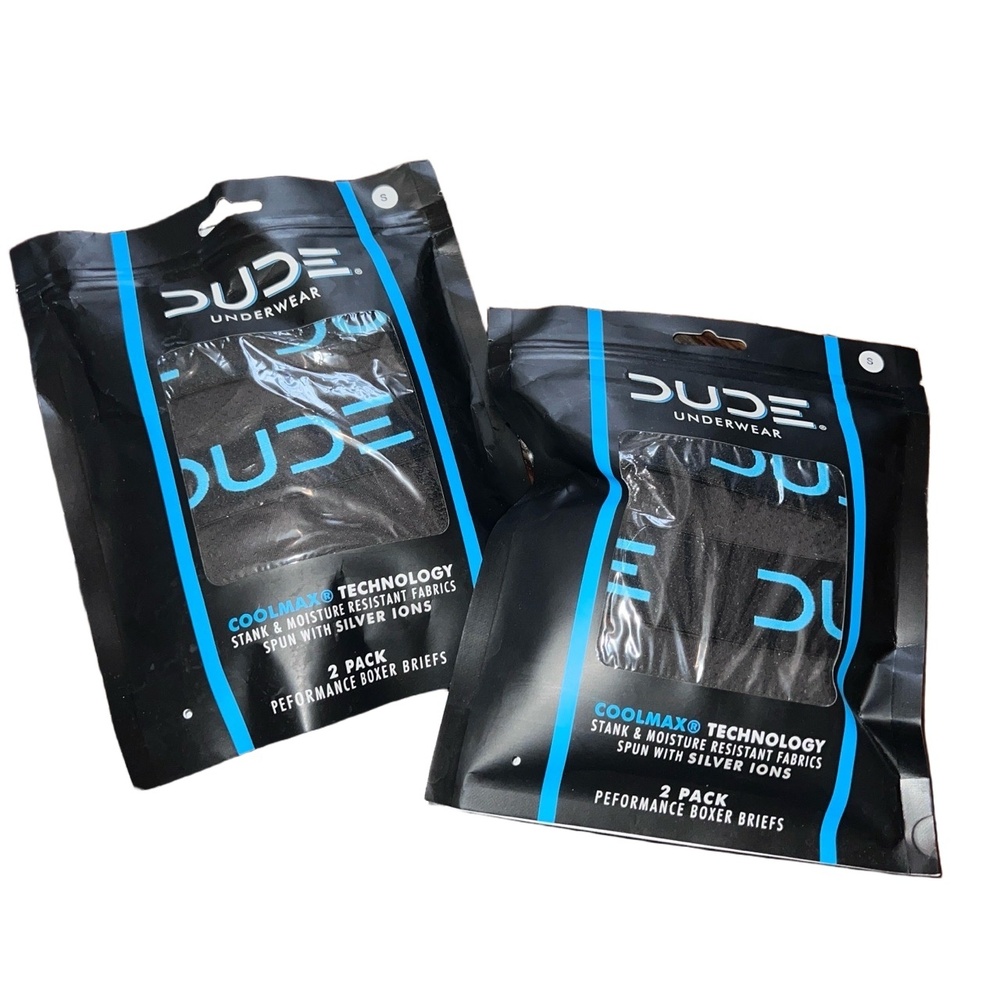DUDE Mens Boxer Briefs CoolMax Silver Ions 2-Pack Size Small